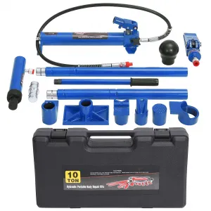 10 Ton Hydraulic Jack & Porta Power Kit With 4.6 Ft Oil Hose For Automotive Garage Farm Heavy Equipment Mechanics, Portable, Durable, Heavy Duty