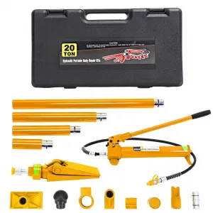 20 Ton Porta Power Kit Heavy Duty Hydraulic Ram with Secure Transport Case for Auto Shop Frame Repair Yellow