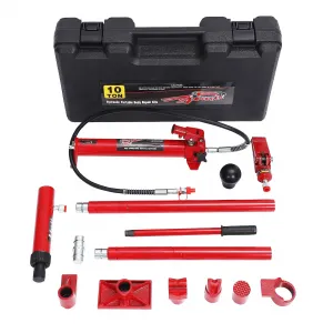 10 Ton Porta Power Hydraulic Jack Kit with 4.6 Ft Oil Hose, Heavy Duty & Portable, HDPE Case, Automotive & Farm Use