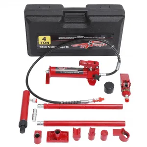 4 Ton Porta Power Hydraulic Jack Kit with 4.6 Ft Oil Hose, Heavy Duty, Portable HDPE Case, Automotive & Farm Use
