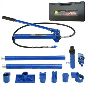 Porta Power Hydraulic Kit - 12-Ton Porta Power Jack with Hydraulic Pusher Puller, Portable Ram Kit for Auto Body Repair, Blue
