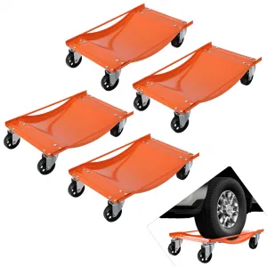 Car Dolly Set of 4, 10,000 LBS Capacity, Wheel Dollies for Moving Vehicles, Steel Platform, Black