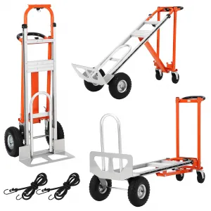 3 in 1 Convertible Hand Truck Dolly 770lbs Load Capacity Aluminum Folding Cart with Wheels Elastic Straps for Home Warehouse Office
