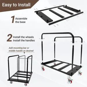 Folding Drywall Panel Cart – 1500 lbs Capacity, 36x24in Platform, 5" PU Swivel Wheels – For Wall Panels, Sheetrock, Lumber, Plywood – Factory, Warehouse, Garage – Includes Two Straps, 3 Holes & 3 Stop Tubes