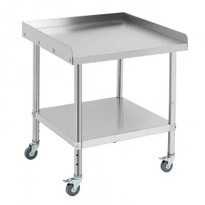 28"L x 24"W x 30"H NSF Certified Stainless Steel Grill Stand Table - 400 lbs Capacity, 2" Edge Baffle, 5" Wheels, Adjustable Height for Commercial Kitchens