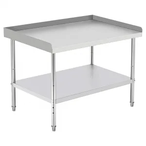 48"L x 28"W x 30"H Stainless Steel Grill Stand Table NSF Certified Adjustable Legs 400 Lbs Capacity 2" Edge Baffle Rounded Corners for Commercial Kitchen