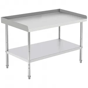 60"L x 24"W x 30"H Stainless Steel Grill Stand Table Inch NSF Certified Adjustable Legs 400 lbs Capacity 2" Edge Baffle Rounded Edges Commercial Kitchen