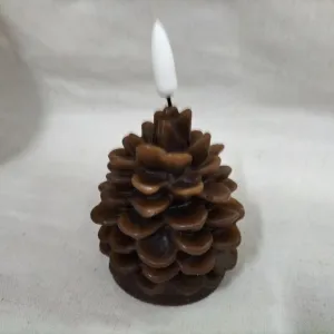 Pinecone - Luz de vela sin llama, luces LED parpadeantes, cono de pino de cera real para Halloween, Navidad, centro de mesa de mesa (batería incluida)
