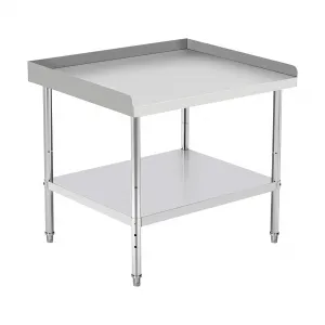 36"L x 28"W x 30"H Equipment Grill Stand Table Stainless Steel NSF Certified 400 lbs Capacity Adjustable Legs 2" Edge Baffle Rounded Safety Edges Commercial Kitchen