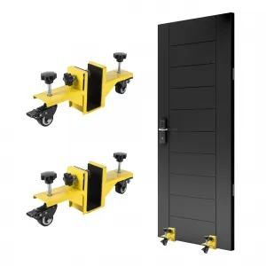 2 Piece Door Installation Kit for 0-1.89 Inch Thick Doors, 750 Lbs Capacity, Adjustable Clamp, Q235 Steel, 360° Wheels with Brake, Solo Use, Commercial & Residential