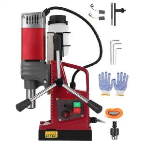 Portable Magnetic Drill Press Kit - 2" Boring Diameter, 1550W, 10-Speed Mag Drill, 820 RPM, 14,000N Magnetic Force, Double Dovetail Guide with Adapter & Bits for Steel and Metal Drilling