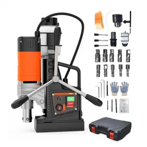 Mag Drill Press 1750W 2" Boring Diameter Portable Magnetic Drill 10-Speed Electric Drilling Machine with Drill Bits