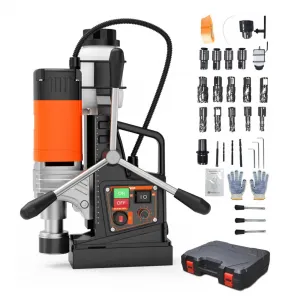 Mag Drill Press 1850W 2" Boring Diameter Portable Magnetic Drill 810 RPM Variable Speed Reversible with Drill Bits Set