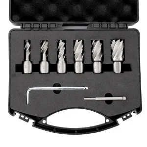 Annular Cutter Set 6 Pcs HSS Mag Drill Bits Kit with Pilot Pin & Portable Case for Magnetic Drill Press, 1" Cutting Depth, 1/2"-1-1/16" Diameter, Universal Shank