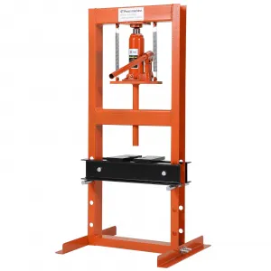 6-Ton Hydraulic Shop Press - H-Frame with Adjustable Height, Movable Plates, and Dust Cover for Garage and Professional Use, Orange