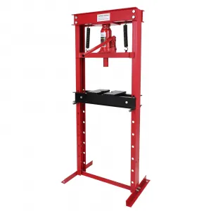 12-Ton Hydraulic Shop Press - Heavy-Duty Benchtop H-Frame with Pneumatic Adjustable Height , Red