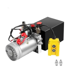Hydraulic Pump 12V Double Acting Electric Pump with 8 Quart Metal Reservoir for Dump Trailer and DIY Hydraulic Systems, Black