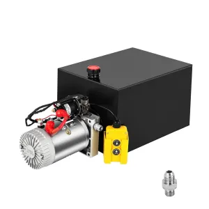 4 Quart Single Acting Hydraulic Pump, 3200 PSI Hydraulic Power Unit with 12V DC Metal Oil Reservoir, Single Action Powering Unit, SAE #6 Ports