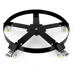 Heavy Duty 55 Gallon Drum Dolly - 1250 lbs Steel Frame - 5-Wheel 360° Swivel Casters with Brakes, Cross Braces - Non-Tipping Barrel Cart for Industrial Warehouse, Black, 5-Wheel
