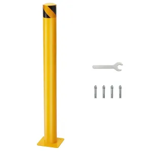 1-Pack Safety Bollard Yellow Steel Post 48x4.5 Inch Traffic Control Parking Barrier with Anchor Bolts
