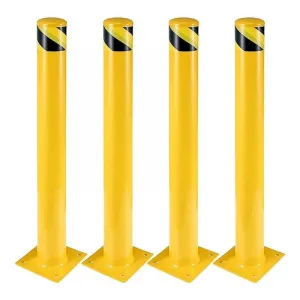 Safety Bollard 42 in Height, 4.5 in Diameter, Yellow Steel Bollard Post with Anchor Bolts for Traffic Control and Parking Barrier