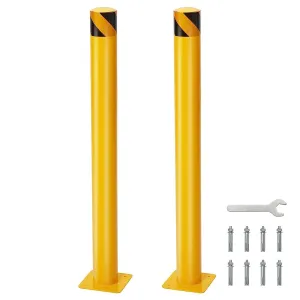 36 Inch 2 Pack Safety Bollards, 4.5" Diameter Steel Traffic Posts with Anchor Bolts for Driveway Parking Lot Traffic Control,  Yellow