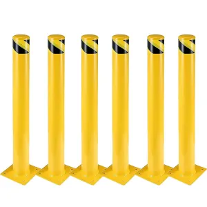 Safety Bollard 6 Packs, 36 Inch Height, 4.5 Inch Diameter, Yellow Steel Bollard Post for Traffic Control and Parking Barrier