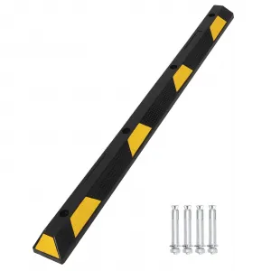 72 Inch Heavy Duty Rubber Parking Curb with Yellow & Black Reflective Strips, Non-Slip Surface, Pre-Drilled Holes, Durable Wheel Stopper for Garage Driveways & Parking Lots