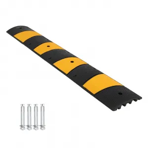 Rubber Speed Bump 6Ft Heavy Duty 22000 Lbs Load Capacity Cable Protector Ramp Rubber Non-Slip Reflective Striping Asphalt Concrete Gravel Driveway