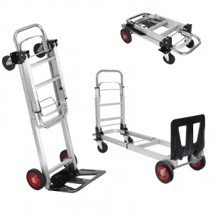 2-in-1 Convertible Hand Truck Dolly Max 700 LBS, Telescoping Handle, Industrial Wheels, Metal Construction, Compact Storage, Warehouse & Garden Use