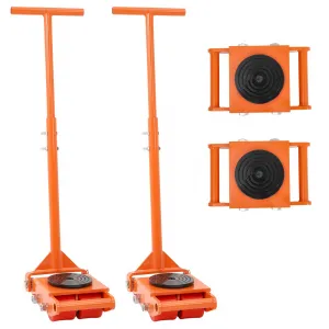 Carbon Steel Machinery Mover with Handrail, 360° Swivel Casters, Dual Steering Handles, PU Wheels, Non-Slip Tray, Compatible with Lifting Jack, for Factories and Warehouses