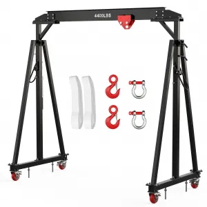 Adjustable Gantry Crane with Manual Trolley, Hook and Sling Strap, 2 Ton 4400 LBS Capacity, Portable Gantry Crane Height Adjustable 97" to 141" with 12 Positions, for Factories, Warehouses, Constructi