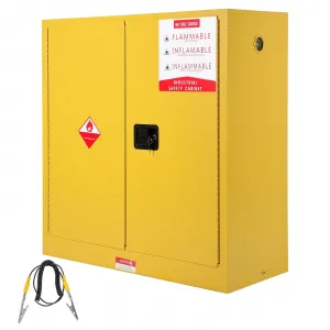 45 Gallon Flammable Safety Cabinet Cold-Rolled Steel Fire Resistant Auto Closing Door Adjustable Shelf Grounded Industrial Workshop Storage