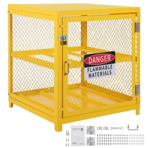 Lockable Hazardous Storage Cabinet for 4 Propane Cylinders - Heavy-Duty 1.4mm Powder-Coated Steel - Anti-Slip Guardrails, Stainless Steel Lock - 2-Tier Workshop Storage - 31x30x35 Inch - OSHA Compliant