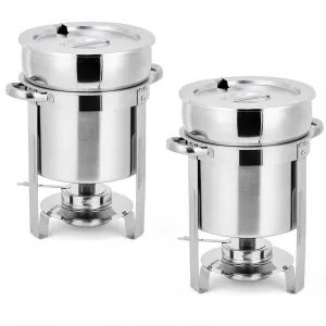 11QT Soup Chafer Set of 2 Stainless Steel Round Soup Warmer with Pot Notched Lids & Fuel Holders for Buffets Events Party Service