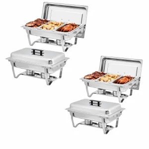 4-Pack Stainless Steel Buffet Server Set,9QT 3-Well Rectangular Chafing Dish, Catering, Wedding Events, 23x14x11.6 inches, Silver
