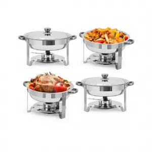 Industrial 4 Pack 5QT Stainless Steel Round Chafing Dish Buffet Set - Insulated Food Warmer with Stackable Lids for Catering, Parties, Weddings, Banquets - Durable Portable Server, 4pcs