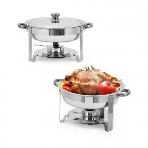 Heavy Duty 2 Pack 5QT Stainless Steel Round Chafing Dish Buffet Set - Stackable Catering Food Warmer with Lids for Parties, Weddings, Banquets - Portable & Easy Clean Buffet Server, 2pcs