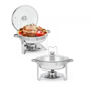 Chafing Dishes Buffet Set of 2, 5 QT Stainless Steel with Glass Lid, Catering Parties Wedding Banquet, Silver