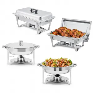 4 Pack Chafing Dish Buffet Set Stainless Steel Food Warmers For Events Parties Holiday Catering 8 Qt Rectangle 5 Qt Round