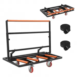 Heavy Duty Folding Drywall Panel Cart – 2000 lbs Capacity, Steel Construction, Adjustable Handle, Tie-Down Strap, 4 Swivel Casters – Flatbed Trolley for Plywood, Sheetrock, Glass – Black