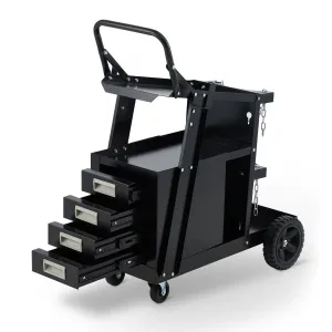 Welding Cart with 4 Drawers, 360 Swivel Wheels, Heavy Duty Hooks, Steel Frame, Gas Tank Storage, Home Workshop & Job Site Use