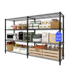 59"W Metal Storage Shelves Heavy Duty 1325LBS Load Adjustable Wire Shelves L-Shaped Corner Rack for Pantry Kitchen Bedroom