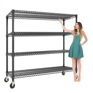 2640LBS Rolling Storage Shelves Metal Garage Shelving Units 4 Tier Adjustable Carbon Steel Lockable Wheels & Feet for Pantry Garage