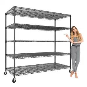 82"H Heavy Duty Storage Shelves 3300LBS Capacity Adjustable Shelving Carbon Steel Wheels & Feet Garage Pantry Kitchen