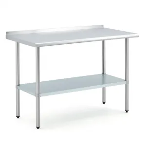 48"L x 24"W x 34"H Stainless Steel Prep & Work Table with Backsplash Adjustable Shelf Heavy Duty Metal Food Prep Table for Commercial Kitchen Restaurant Outdoor