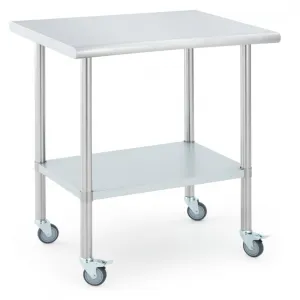 30"L x 24"W x 34"H Stainless Steel Worktable with Adjustable Undershelf and 4 Caster Wheels for Commercial Kitchen,Silver