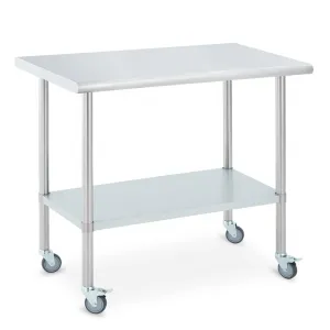 48"L x 24"W x 34"H Stainless Steel Worktable with Casters Adjustable Shelf Heavy Duty Metal Food Prep Table for Kitchen Garage Outdoor