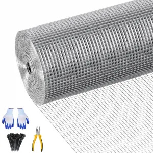Hardware Cloth Welded Wire Mesh 1/4 in 23 Gauge Rust-Resistant Durable Galvanized Wire Roll with Gloves & Plier for Garden & Pet Fencing