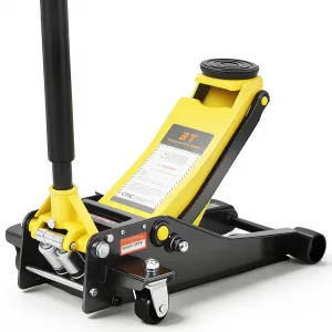 3 Ton (6000lbs) Hydraulic Floor Jack - Low Profile Dual Piston Quick Lift - Heavy Duty Steel, Trolley Design - 2.95-15.35 in Lifting Range - For Car, SUV, Truck - Yellow + Black